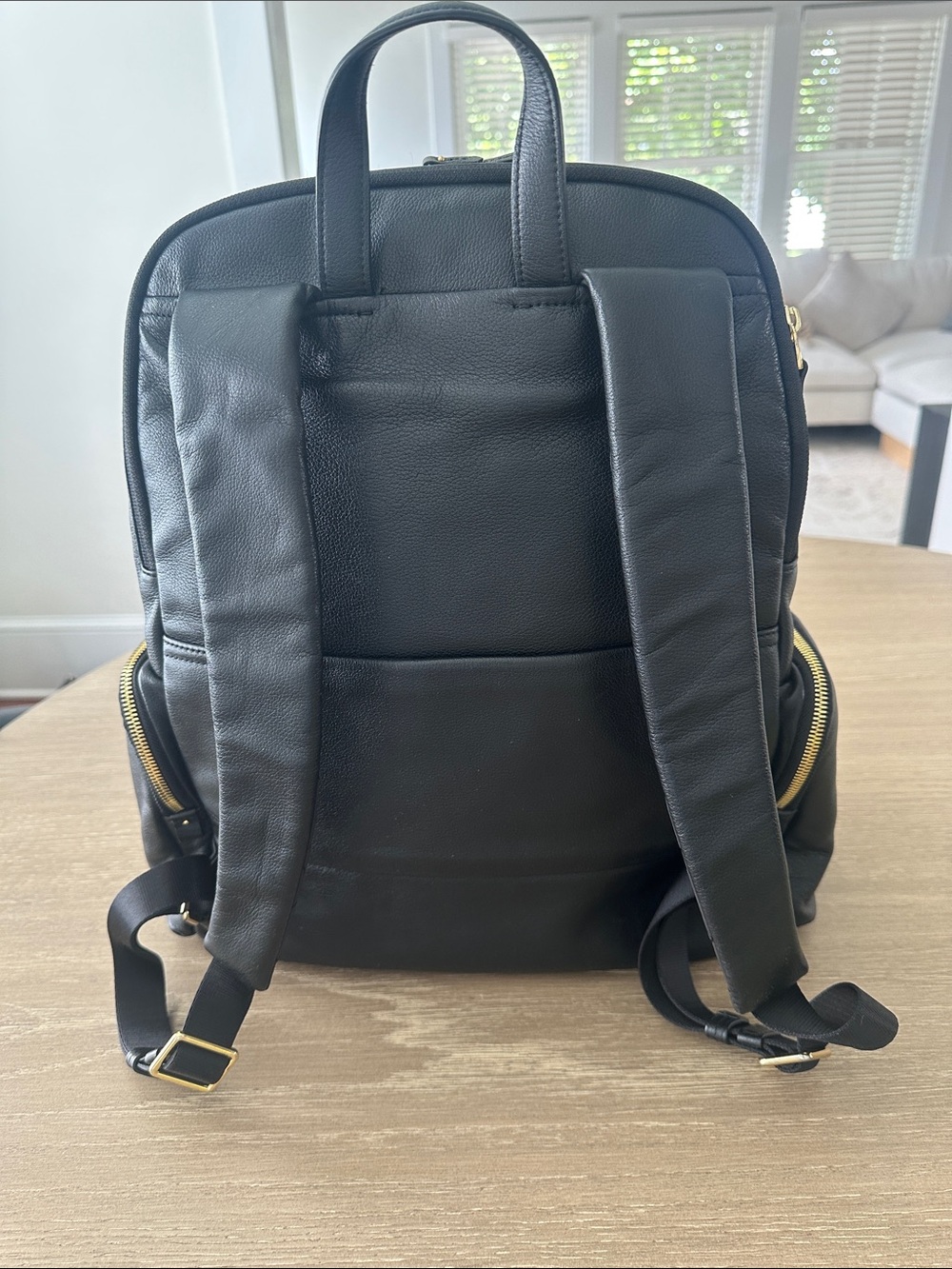 Tumi Black Leather Backpack with Gold Accents - Picture 2 of 9